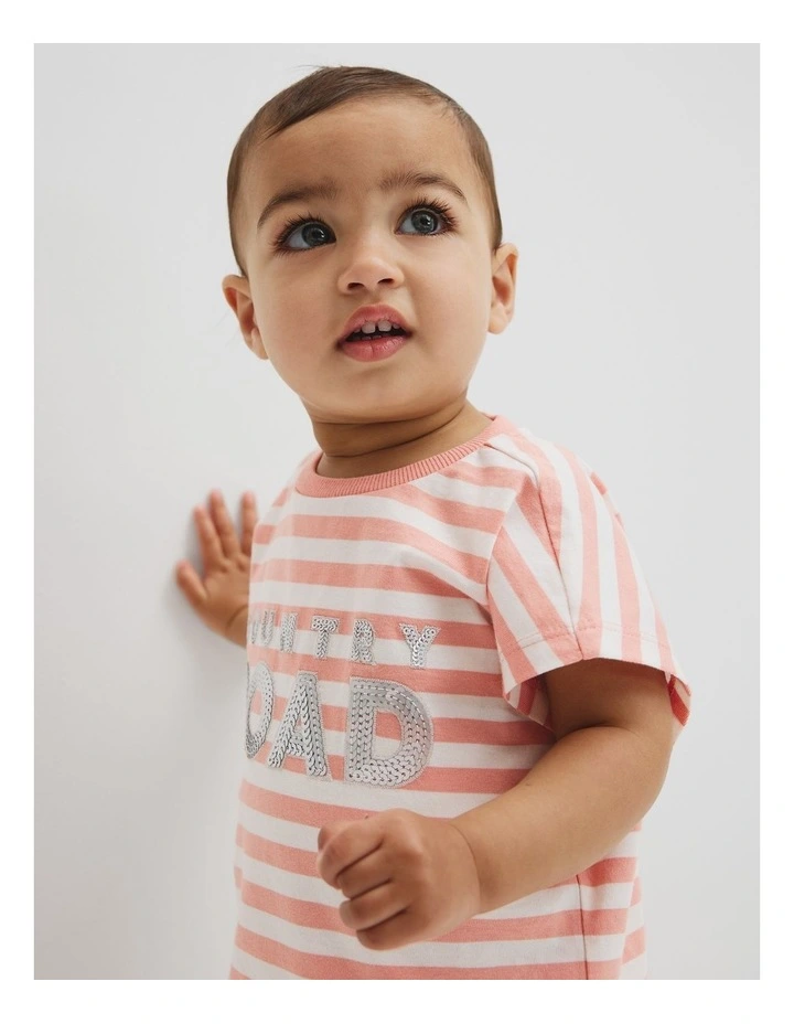 Drop Waist Logo T-shirt Dress in Peach Stripe image 2