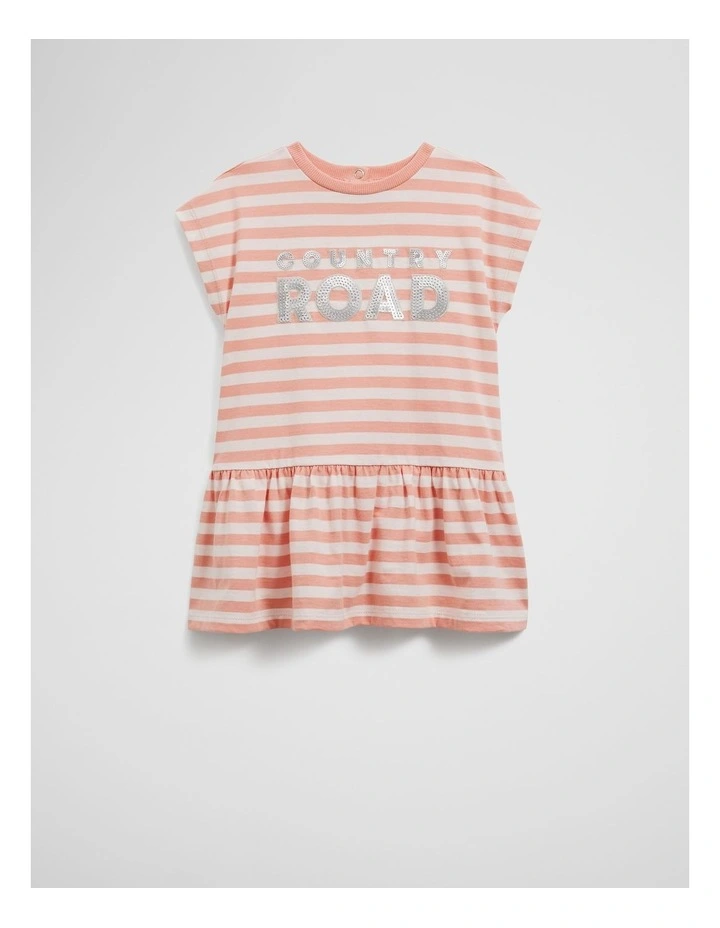 Drop Waist Logo T-shirt Dress in Peach Stripe image 4