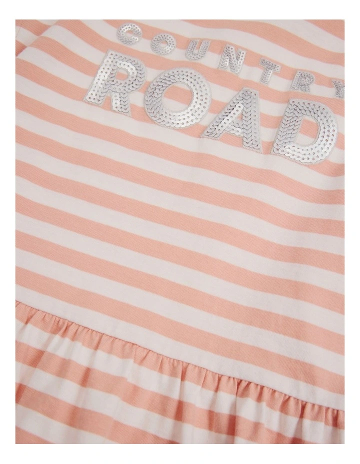 Drop Waist Logo T-shirt Dress in Peach Stripe image 5