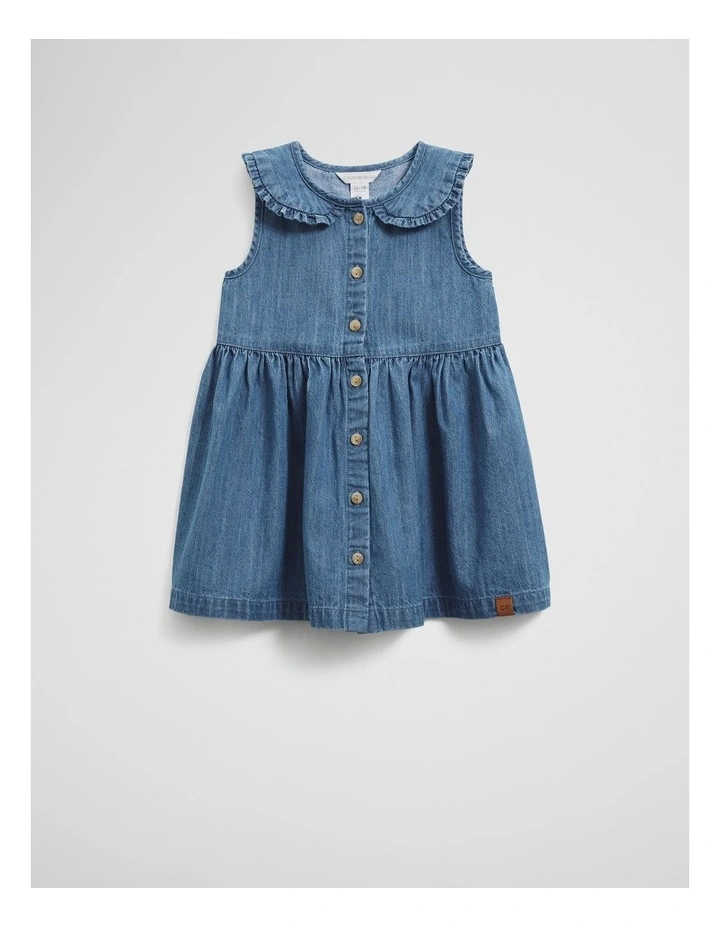Chambray Frill Neck Dress in Chambray image 1