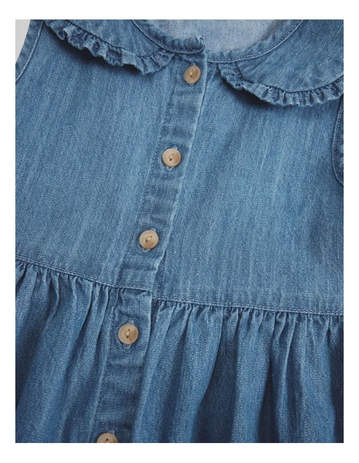 Chambray Frill Neck Dress in Chambray image 3
