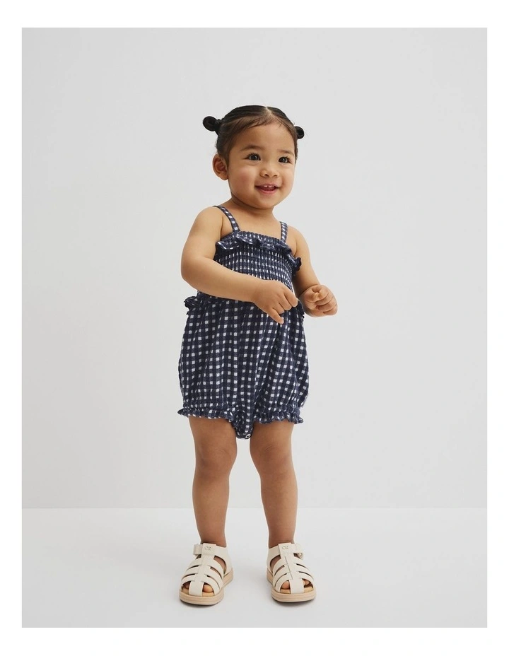 Gingham Frill Romper in French Navy image 1
