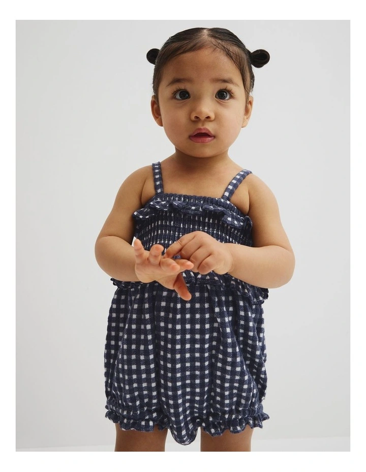 Gingham Frill Romper in French Navy image 2