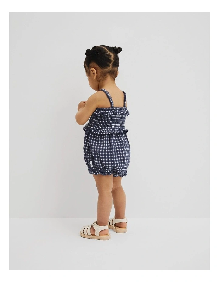 Gingham Frill Romper in French Navy image 3