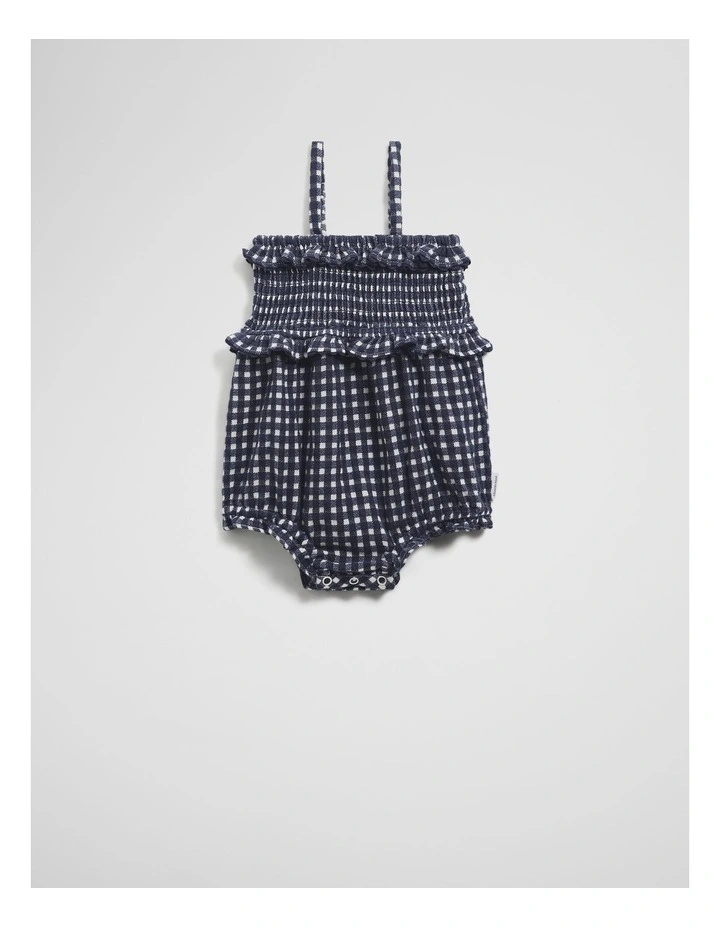 Gingham Frill Romper in French Navy image 4