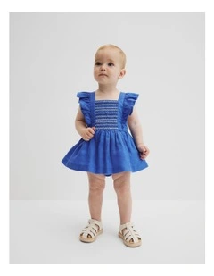 Smock Romper Dress in Riviera Blue