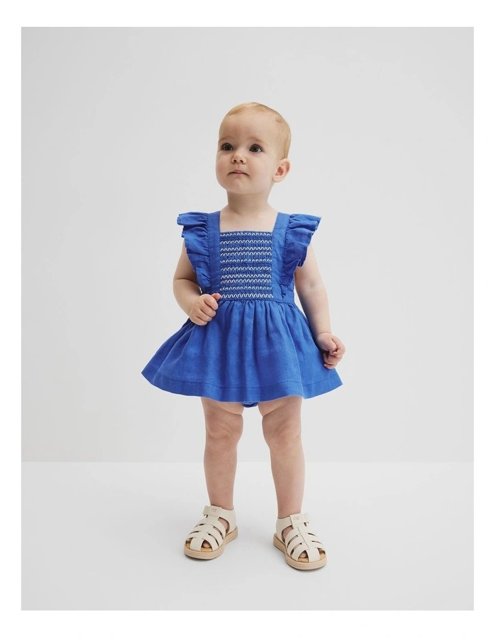 Smock Romper Dress in Riviera Blue image 1