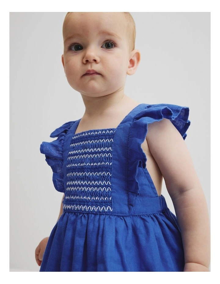 Smock Romper Dress in Riviera Blue image 2