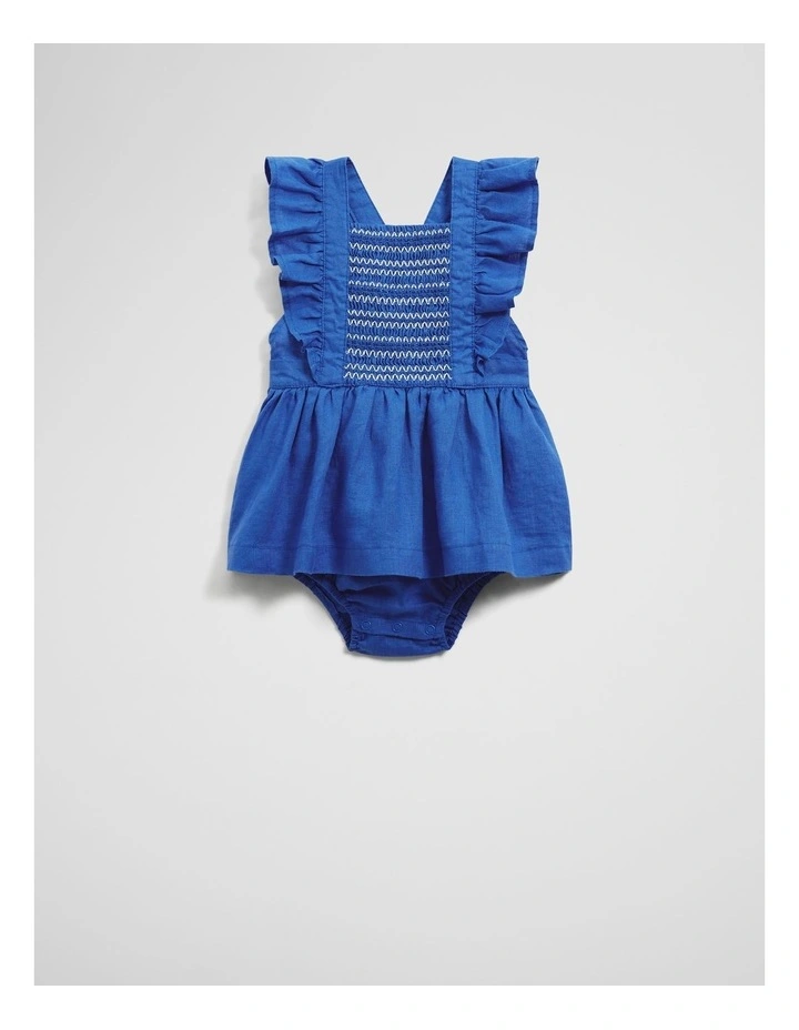 Smock Romper Dress in Riviera Blue image 4