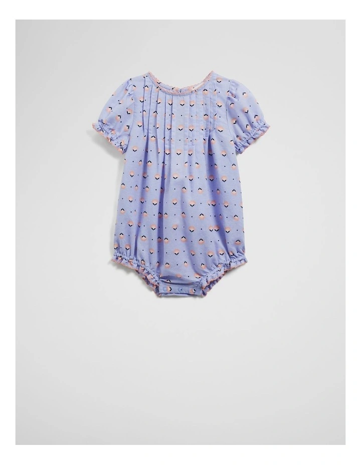 Pintuck Short Sleeve Romper in Bluebell Geo image 1