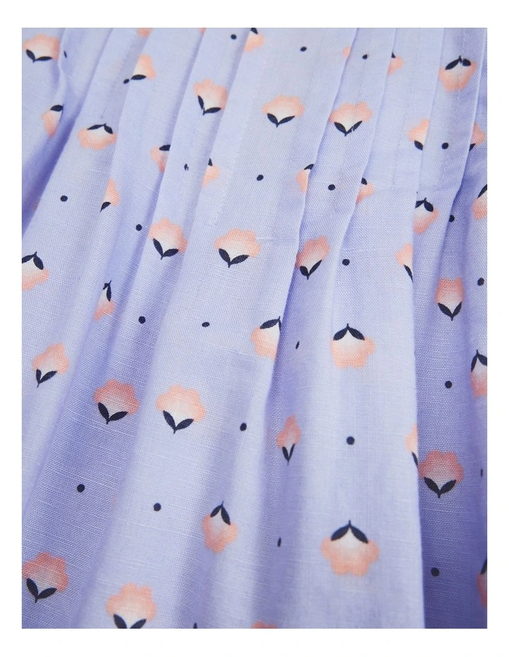 Pintuck Short Sleeve Romper in Bluebell Geo image 2