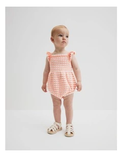 Frill Knit Romper in Peach Stripe