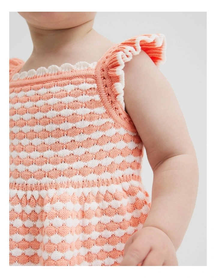 Frill Knit Romper in Peach Stripe image 2