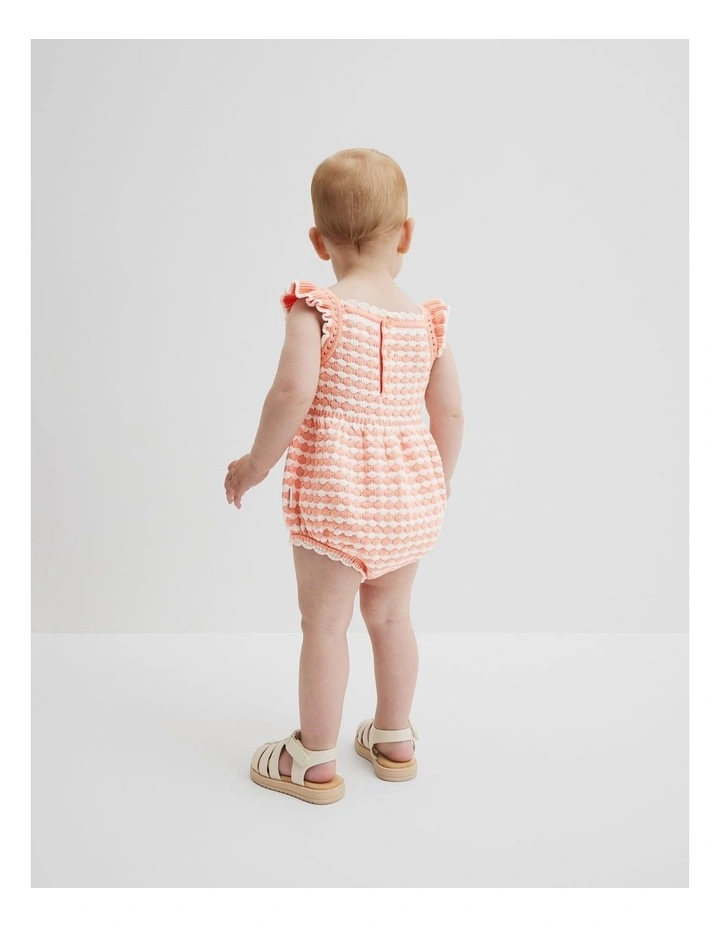 Frill Knit Romper in Peach Stripe image 3