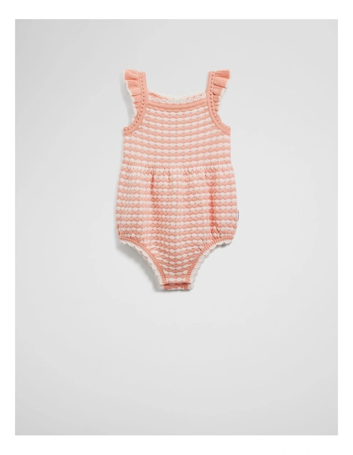 Frill Knit Romper in Peach Stripe image 4