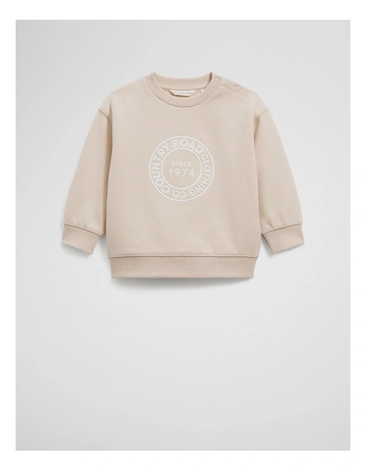 Australian Cotton Oversized Circle Logo Sweat in Oat image 4