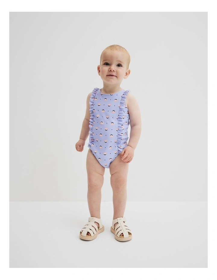Frill Detail Bather in Bluebell Geo image 1