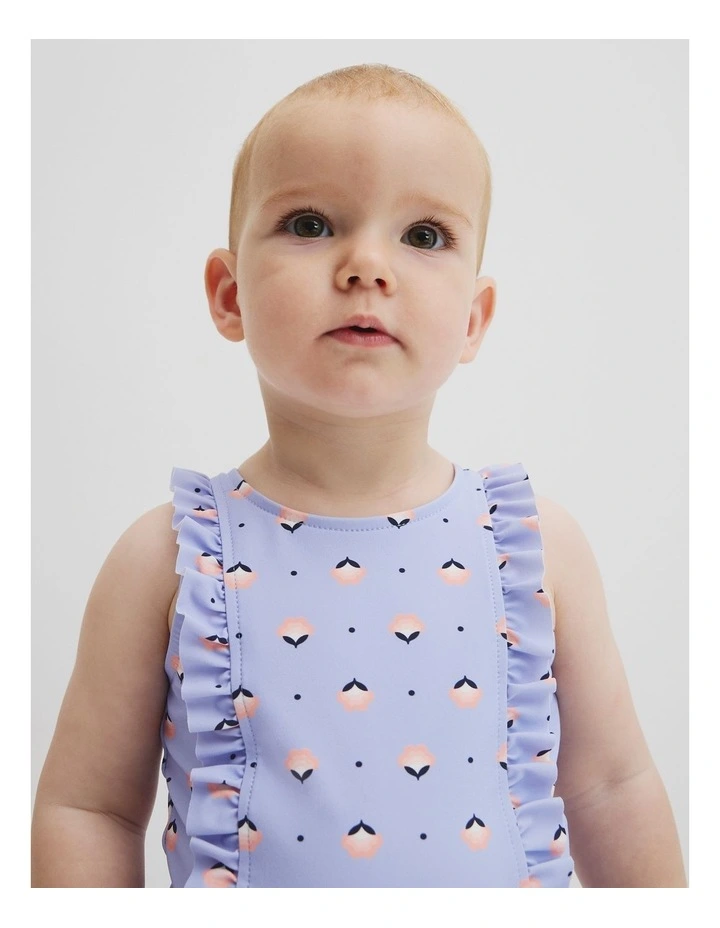 Frill Detail Bather in Bluebell Geo image 2