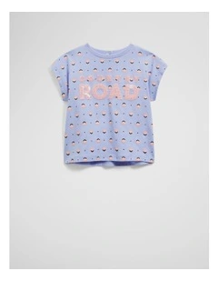 Organically Grown Cotton Sequin Logo T-shirt in Bluebell Geo