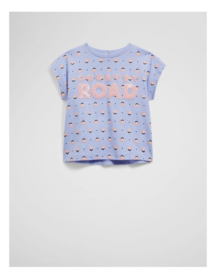 Organically Grown Cotton Sequin Logo T-shirt in Bluebell Geo image 1