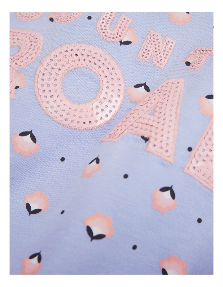 Organically Grown Cotton Sequin Logo T-shirt in Bluebell Geo image 2