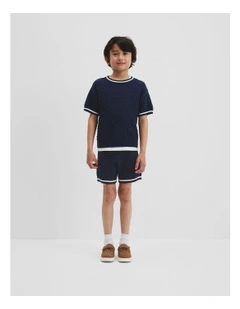 Textured Knit T-shirt in Navy