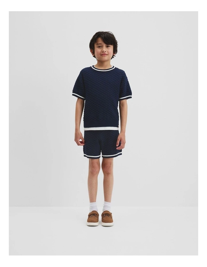 Textured Knit T-shirt in Navy image 1