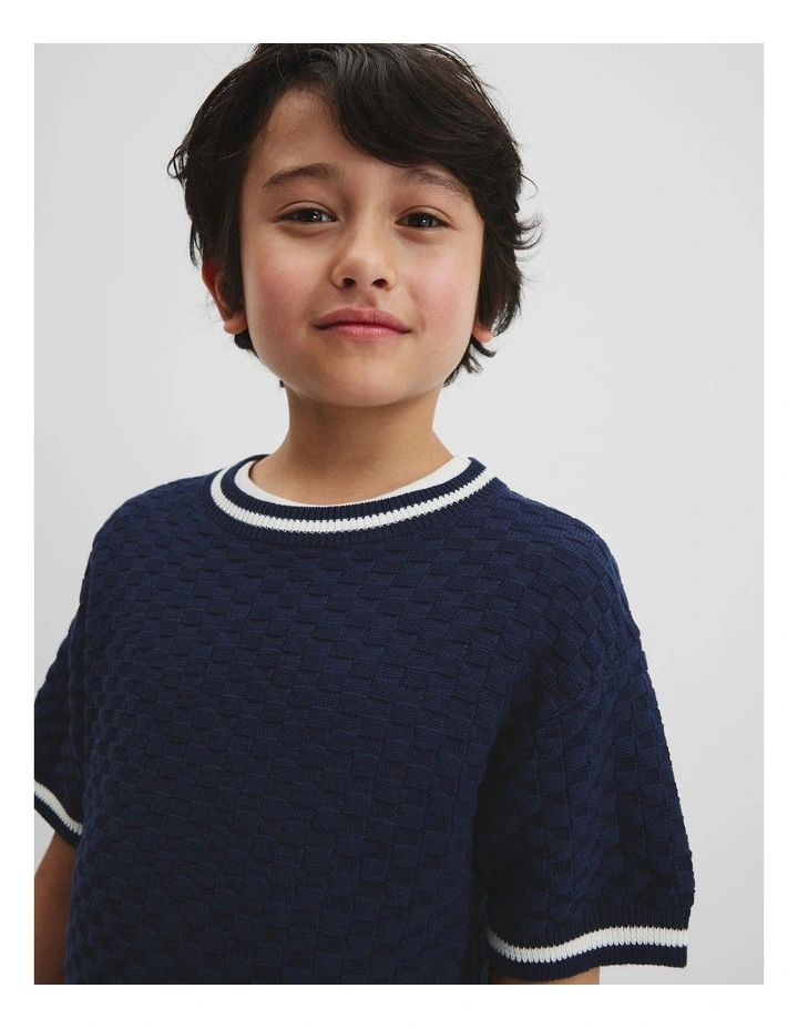 Textured Knit T-shirt in Navy image 2