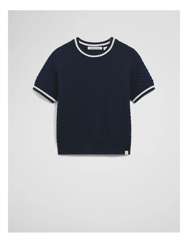 Textured Knit T-shirt in Navy image 4