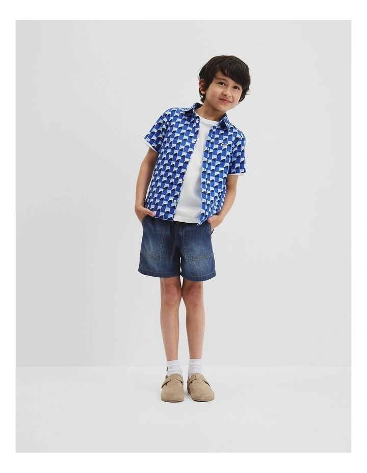 Geometric Print Shirt in Cobalt Blue image 1