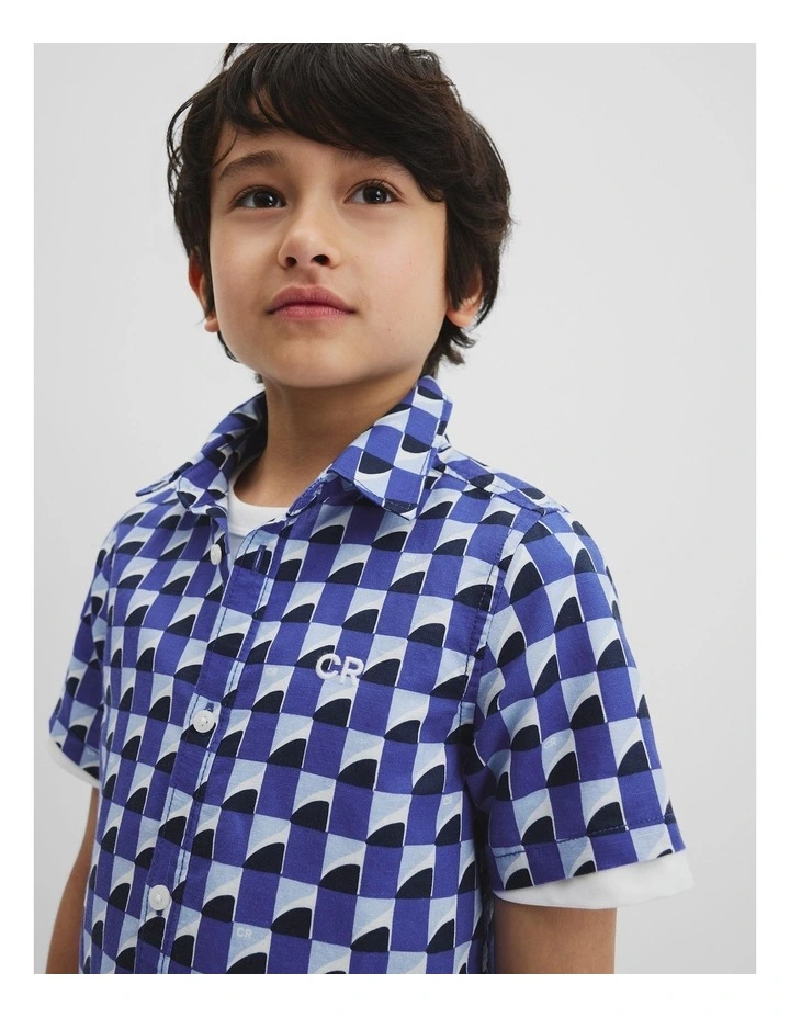 Geometric Print Shirt in Cobalt Blue image 2