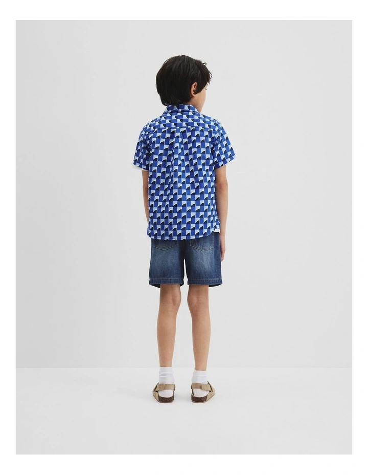 Geometric Print Shirt in Cobalt Blue image 3
