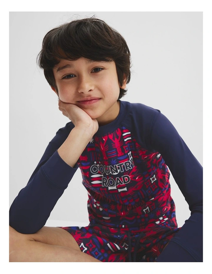 Lobster Geometric Rash Vest in Navy image 2