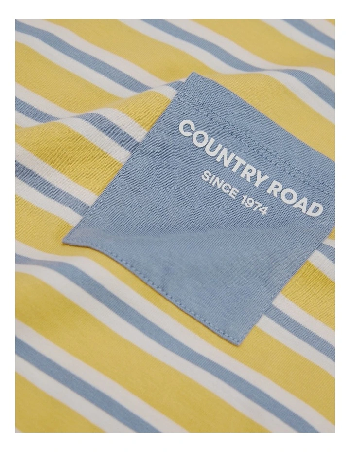 Organically Grown Cotton Pocket T-shirt in Mustard Stripe image 2