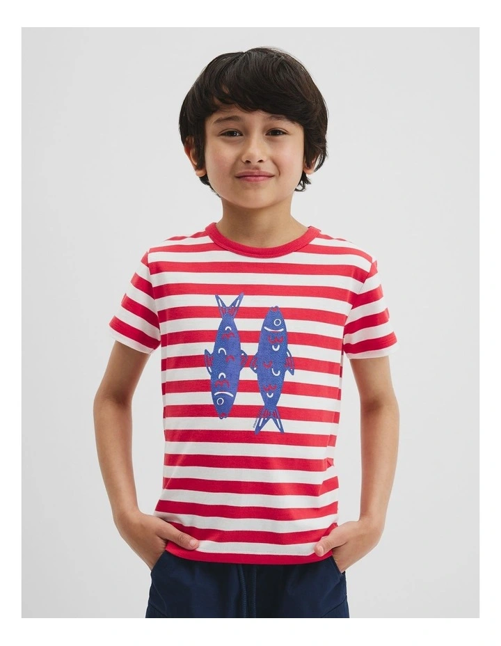 Stripe Fish T-shirt in Rich Red Stripe image 2