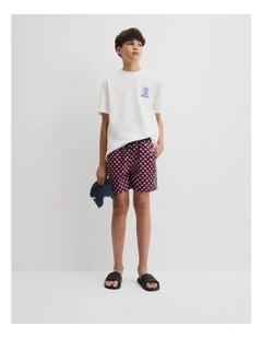Teen Stripe Detail Board Short in Navy Geo Print