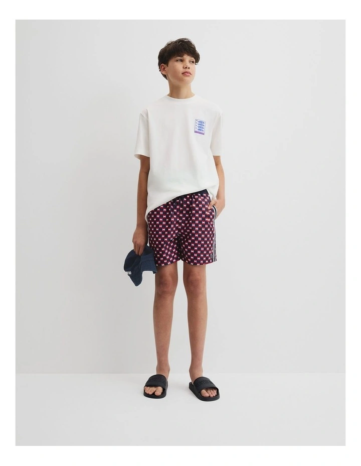 Teen Stripe Detail Board Short in Navy Geo Print image 1