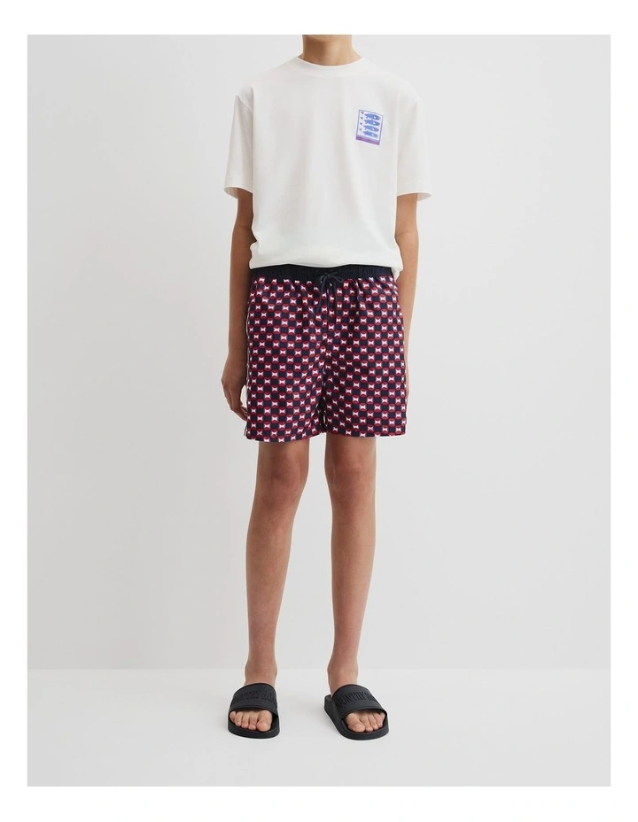 Teen Stripe Detail Board Short in Navy Geo Print image 2