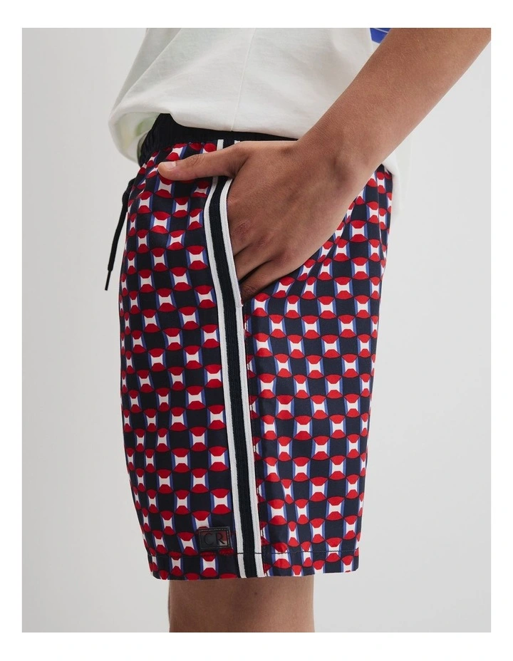 Teen Stripe Detail Board Short in Navy Geo Print image 3