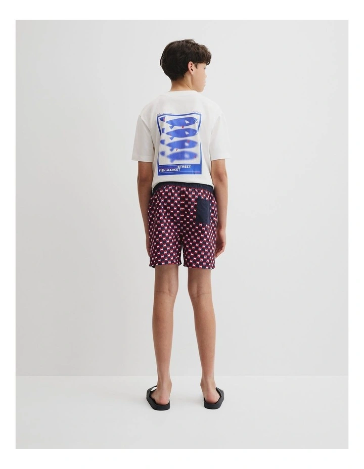 Teen Stripe Detail Board Short in Navy Geo Print image 4