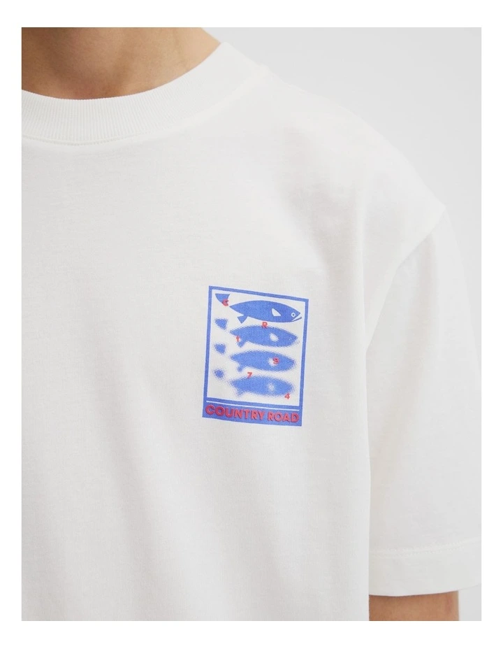 Teen Fish Print T-shirt in Marshmallow image 3