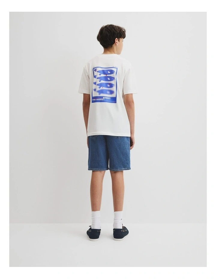 Teen Fish Print T-shirt in Marshmallow image 4