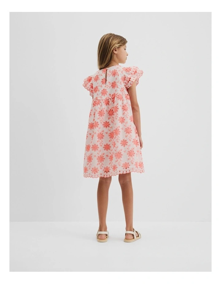 Broderie Frill Dress in Coral image 3