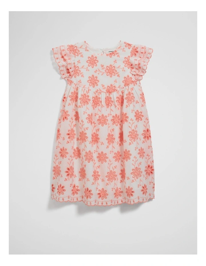 Broderie Frill Dress in Coral image 4