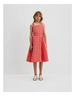 Gingham Midi Dress in Cranberry
