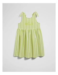 Tie Detail Jersey Dress in Bright Lime Stripe