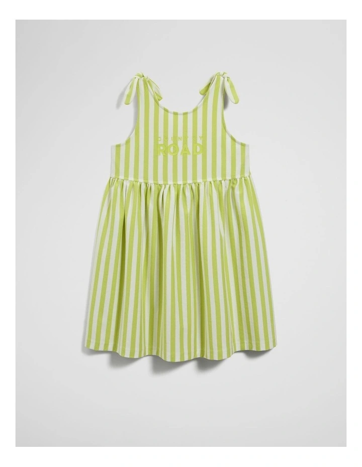 Tie Detail Jersey Dress in Bright Lime Stripe image 1