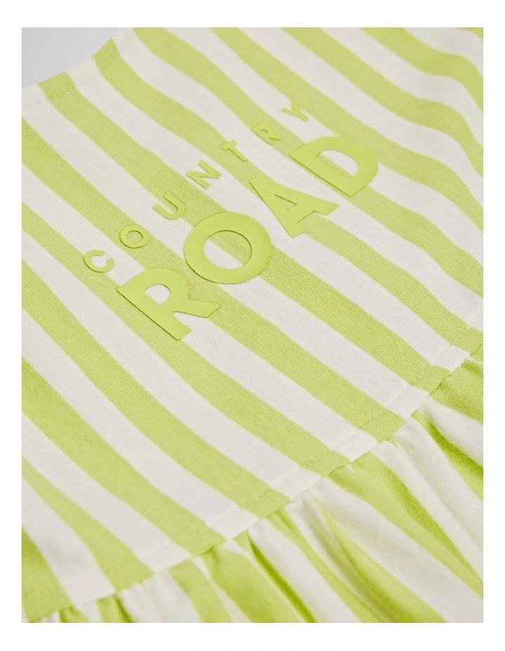 Tie Detail Jersey Dress in Bright Lime Stripe image 2