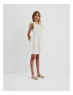 Smock Front Apron Dress in Marshmallow