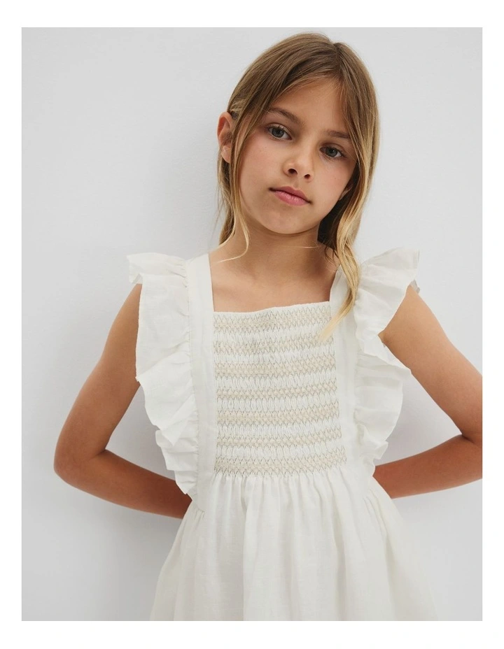 Smock Front Apron Dress in Marshmallow image 2